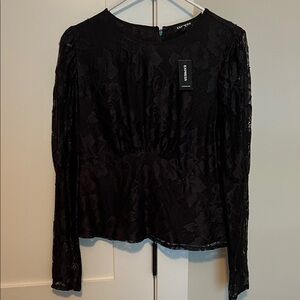 Express Elegant Black Floral Lace Blouse